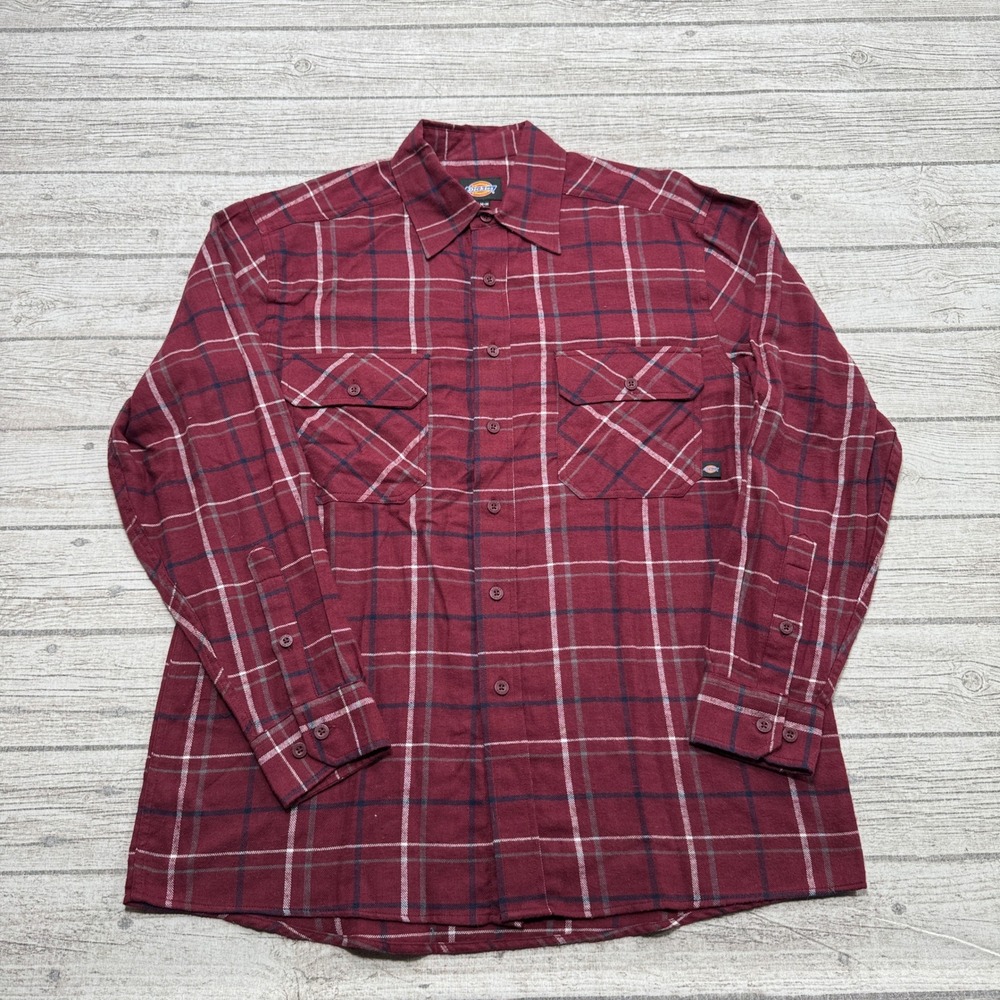 Dickies Shirt Men's Medium Red Plaid Flannel Long Sleeve Button Down Workwear